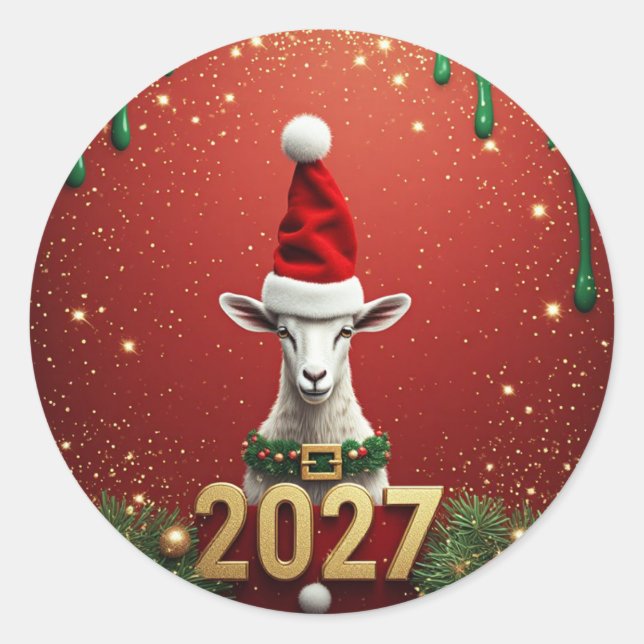 Sticker Rond Conception de vacances de chèvre mignonne festive (Devant)