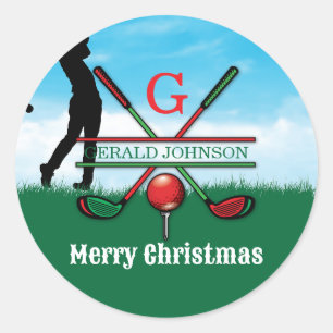 Sticker Rond Conception de vacances de golf de Noël joyeux