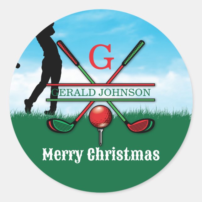 Sticker Rond Conception de vacances de golf de Noël joyeux (Devant)