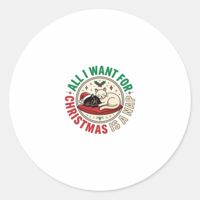 Sticker Rond Conception de vacances de sieste de chat de Noël (Devant)
