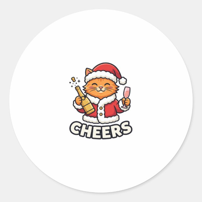 Sticker Rond Conception de vecteur de chat de Noël Cheers (Devant)
