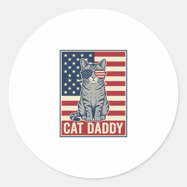 Sticker Rond Conception de vecteur de chat patriotique Cat Dadd (Devant)