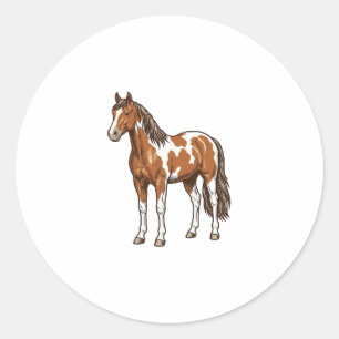 Sticker Rond Conception de vecteur de cheval Pinto gravé vintag