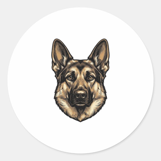 Sticker Rond Conception de vecteur de chien berger de gravure v (Devant)
