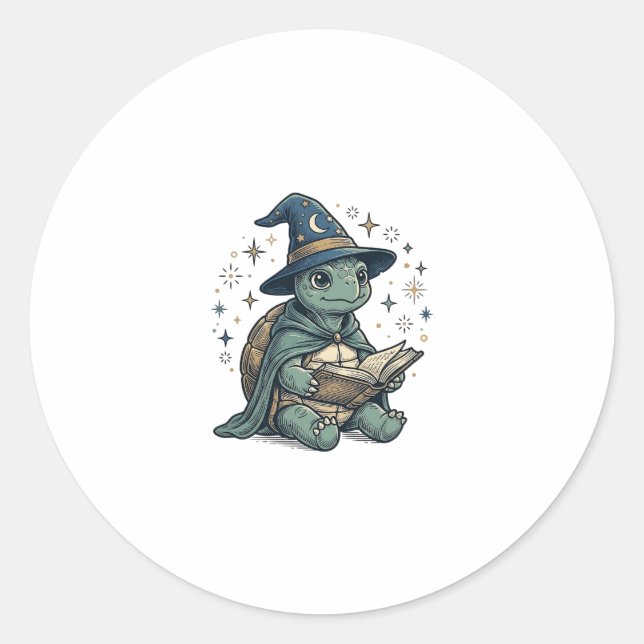 Sticker Rond Conception de vecteur de magicien de tortue mignon (Devant)