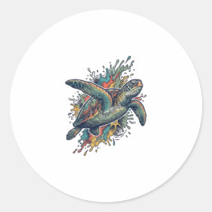 Sticker Rond Conception de vecteur d'éclaboussure de tortue de