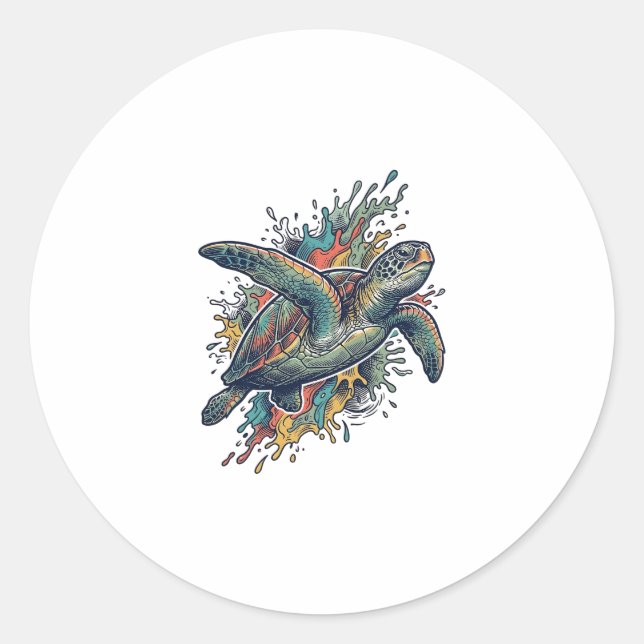 Sticker Rond Conception de vecteur d'éclaboussure de tortue de  (Devant)