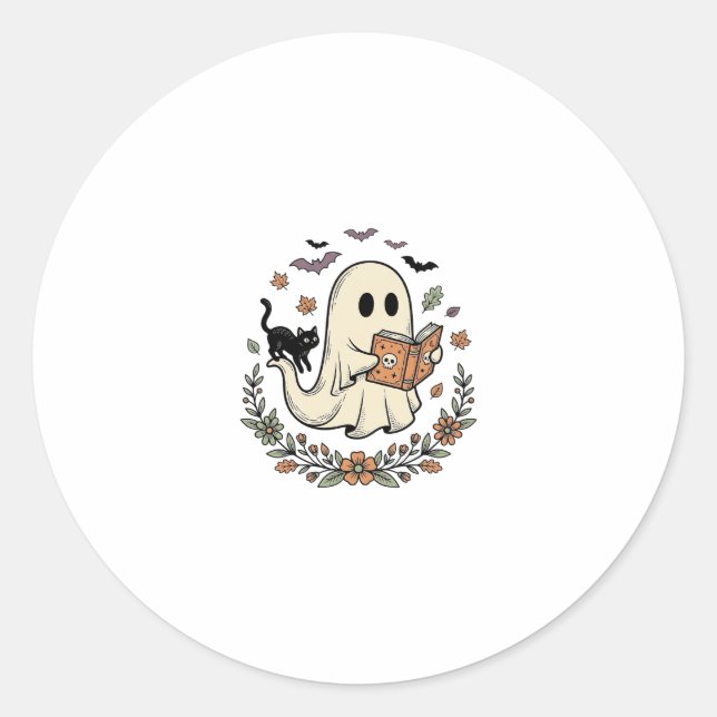 Sticker Rond Conception de vecteur floral Halloween Chat fantôm (Devant)