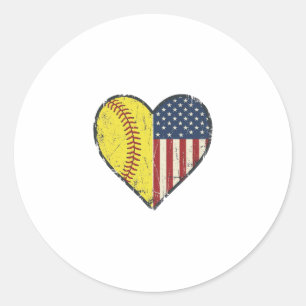 Sticker Rond Conception de vecteur vintage de coeur de softball