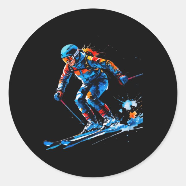 Sticker Rond Conception d'éclaboussures de ski – Art dynamique  (Devant)