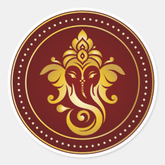 Sticker Rond Conception décorative hindoue marron Ganesha doré