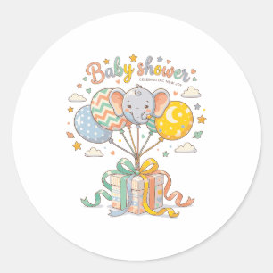 Sticker Rond Conception d'éléphant mignon et de ballons pour Ba