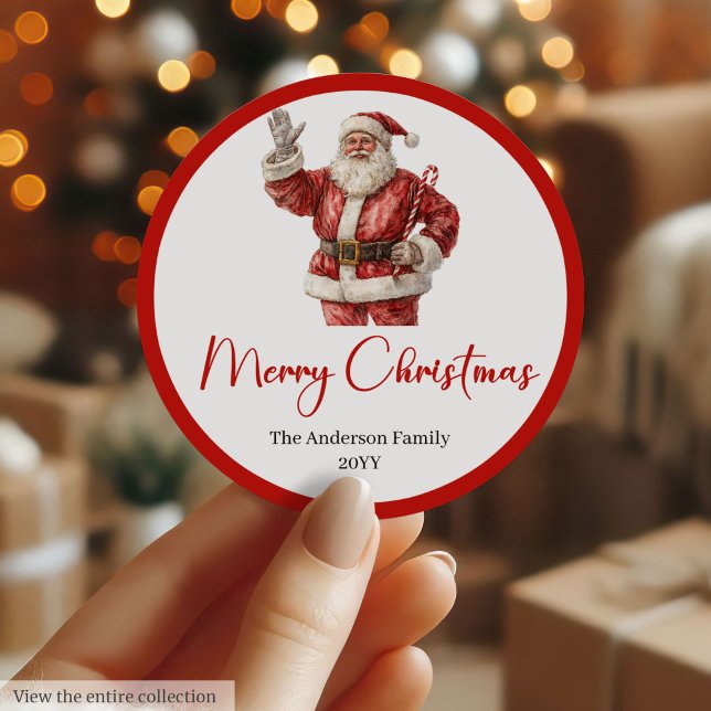 Sticker Rond Conception d'étiquette de vacances de Père Noël mo (Modern Santa Claus Holiday Label Sticker Design)