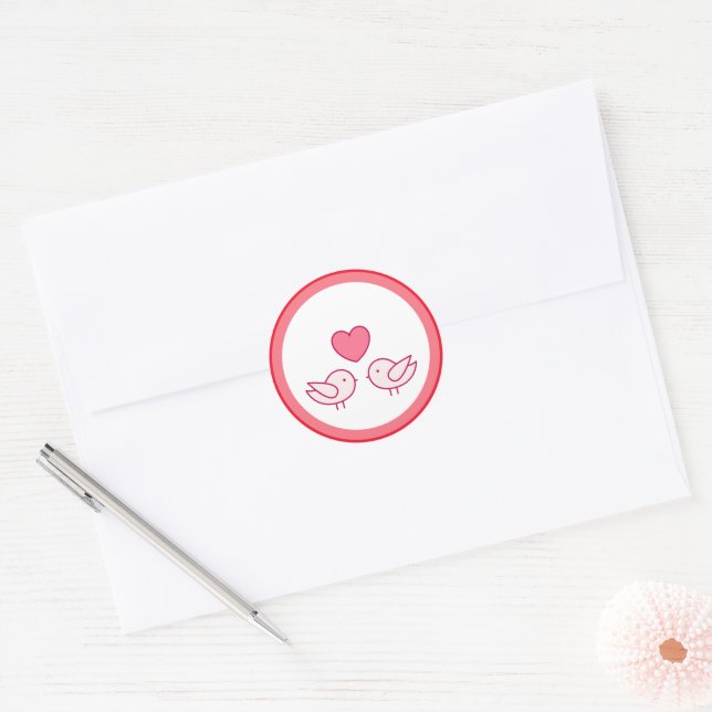 Sticker Rond Conception d'oiseau mignon et de cœur d'amour (Enveloppe)