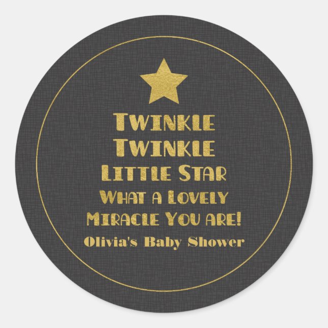 Sticker Rond Conception Dorée Baby Shower Twinkle Little Star (Devant)
