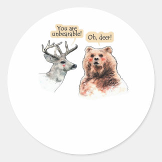 Sticker Rond Conception drôle de faune avec un ours et un cerf