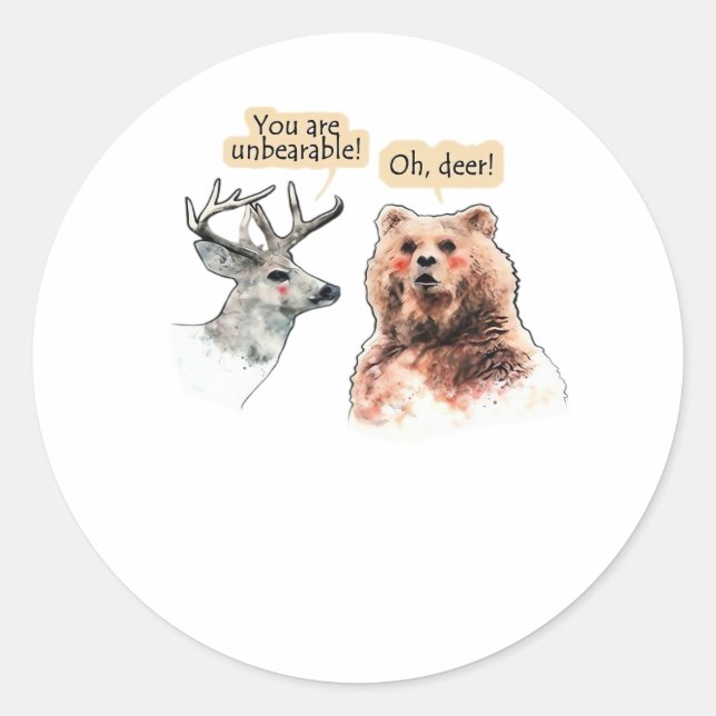 Sticker Rond Conception drôle de faune avec un ours et un cerf  (Devant)