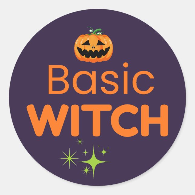 Sticker Rond Conception drôle de sorcière basique pour Hallowee (Devant)