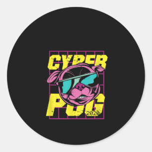 Sticker Rond Conception du Carlin Cyber Carlin 2021 Funny Dog