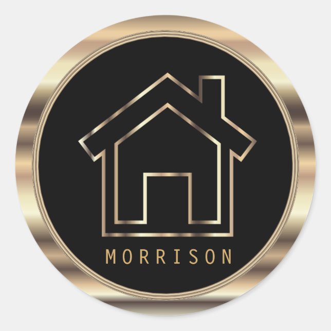 Sticker Rond Conception du convertisseur en métal noir et or (Devant)