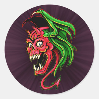 Sticker Rond Conception du crâne du diable ailé