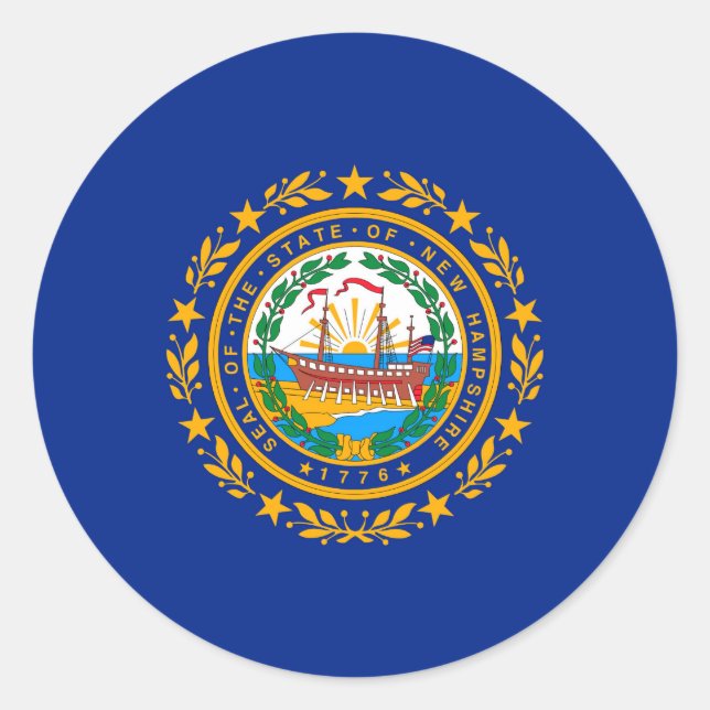 Sticker Rond Conception du drapeau d'état du New Hampshire (Devant)