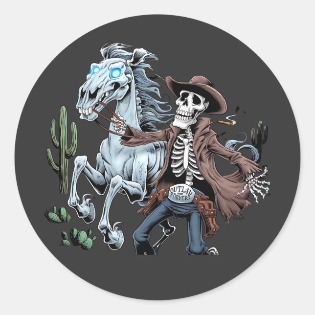 Sticker Rond Conception d'un cavalier de cowboy non mort (Devant)