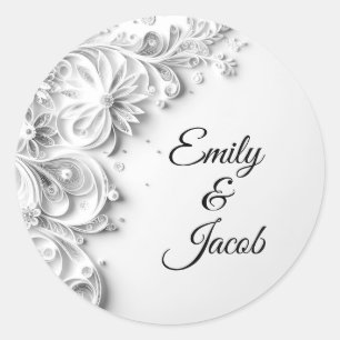 Sticker Rond Conception élégante de découpe papier de mariage
