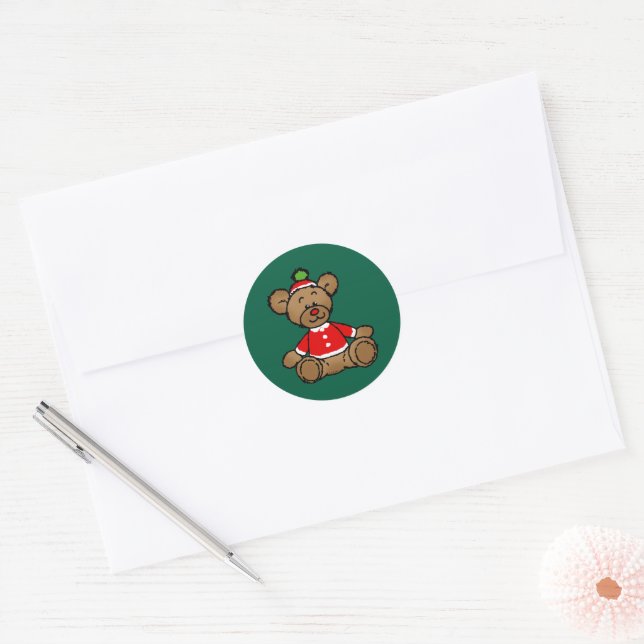 Sticker Rond Conception festive d'ours en peluche de Noël (Enveloppe)