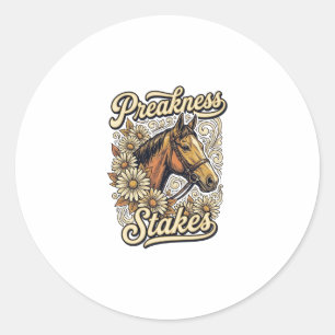 Sticker Rond Conception Fleurale de Course de Cheval Vintage Pr