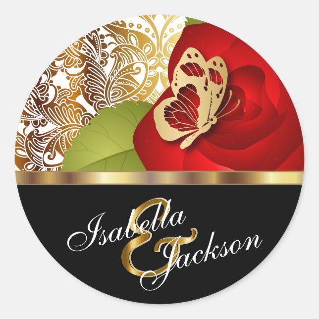 Sticker Rond Conception Florale Rose Rouge | Personnaliser (Devant)