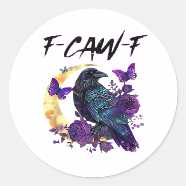 Sticker Rond Conception gothique de lune d'oiseau drôle F Caw F (Devant)