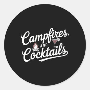 Sticker Rond Conception Graphique De Camping D'été Feu De Camp