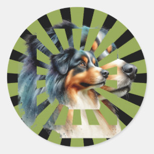Sticker Rond Conception graphique de coup de soleil Border Coll