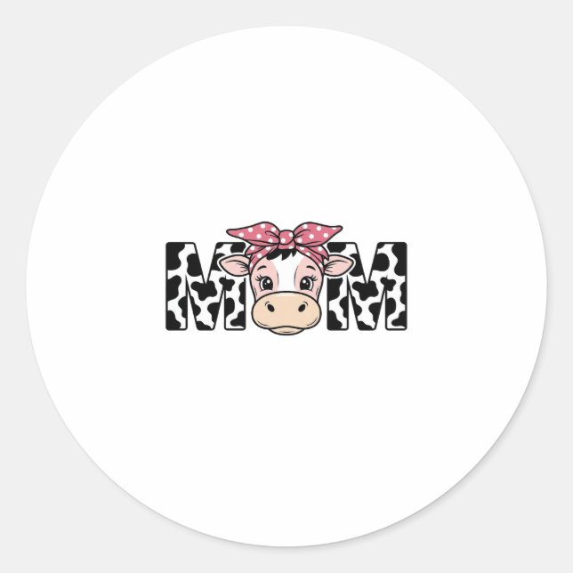 Sticker Rond Conception Graphique Maman Vache Mignonne Arc_1 (Devant)