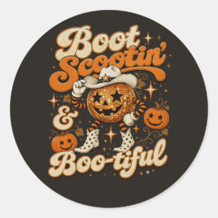 Sticker Rond Conception Halloween western de Boot Scootin 'et B