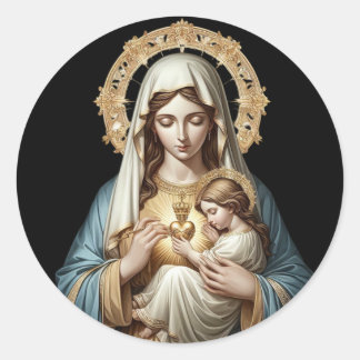Sticker Rond Conception Imaculée Marie tenant Jésus