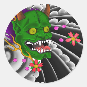 Sticker Rond conception japonaise de tatouage de masque