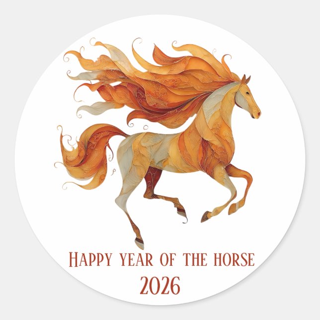 Sticker Rond Conception Joyeuse Année du Cheval 2026 (Devant)