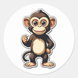 Sticker Rond Conception joyeuse de personnage de singe de dessi