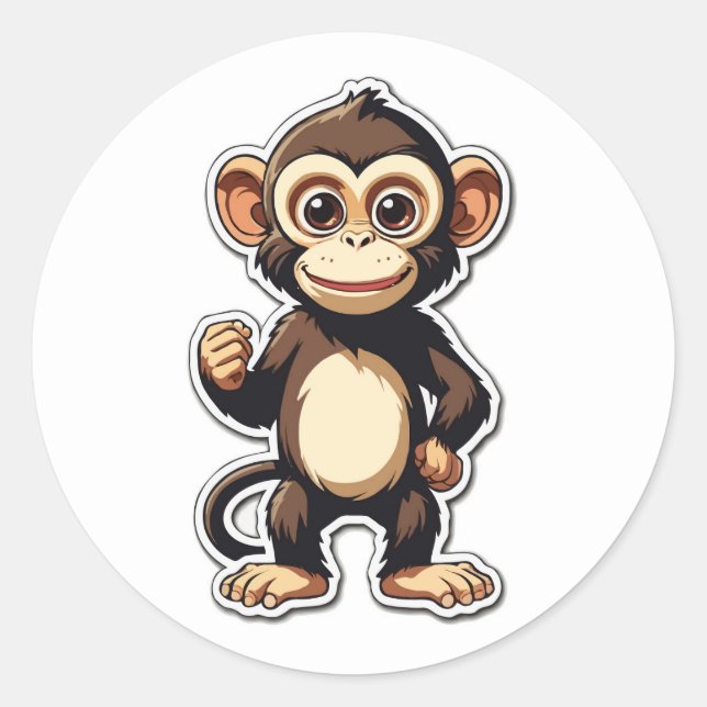 Sticker Rond Conception joyeuse de personnage de singe de dessi (Devant)