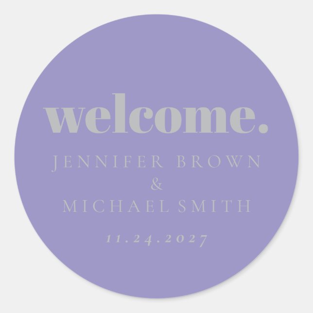 Sticker Rond Conception minimale Bienvenue argent lavande (Devant)