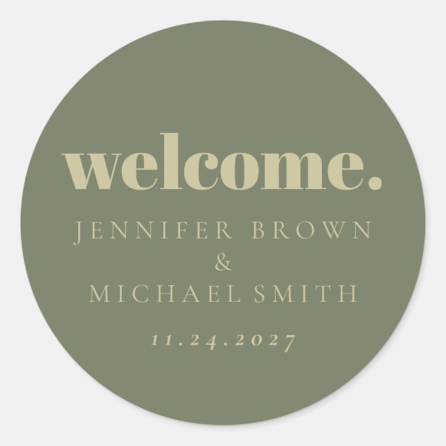 Sticker Rond Conception minimale Bienvenue vert sauge (Devant)