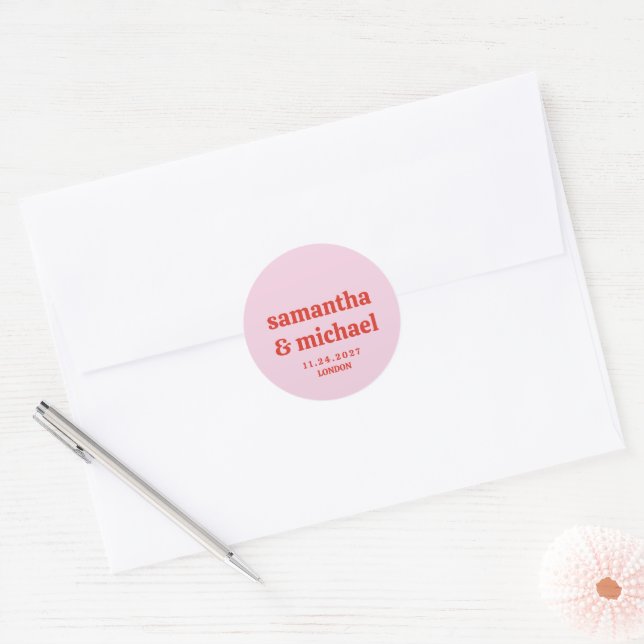 Sticker Rond Conception minimale typo rose ET orange (Enveloppe)