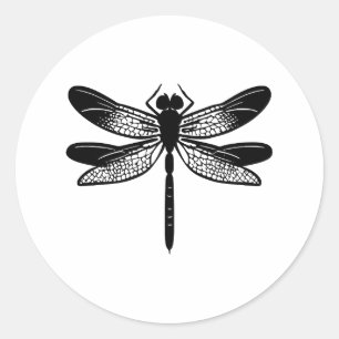Sticker Rond Conception minimaliste de libellules noir et blanc