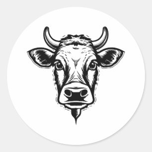 Sticker Rond Conception minimaliste de vache BW