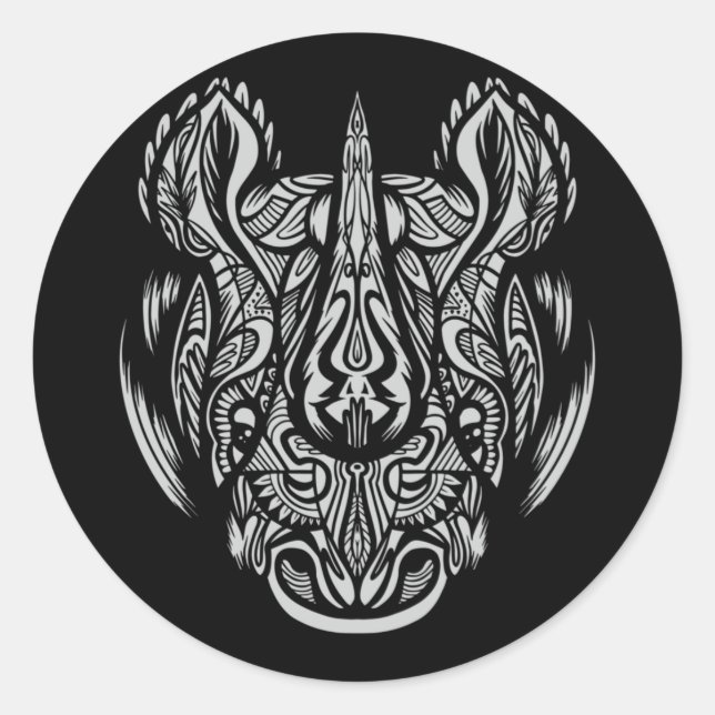 Sticker Rond Conception ornementale de visage de rhinocéros (Devant)