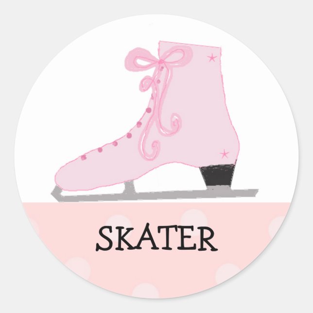Sticker Rond Conception Patinage sur glace rose (Devant)