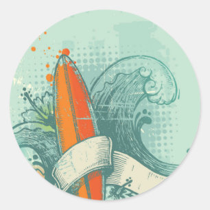 Sticker Rond Conception patinée de planche de surf