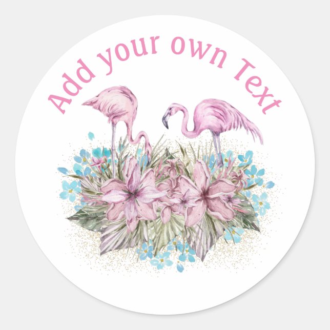 Sticker Rond Conception Propre Flamant rose Tropical Rose Bleu (Devant)